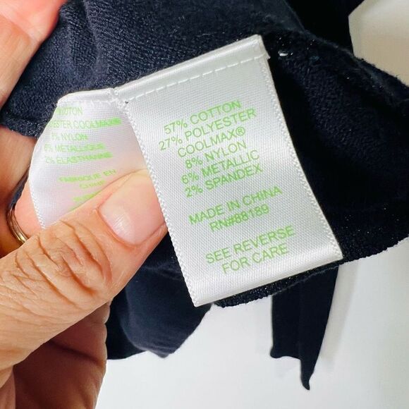 Lilly Pulitzer Black Sparkle Long Sleeve Cold Shoulder Shirt Top - Picture 3 of 7